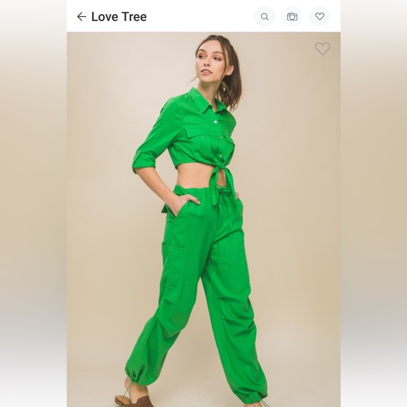 Love Tree Pink Linen blend Cargo Tie front Pants - Picture 8 of 10